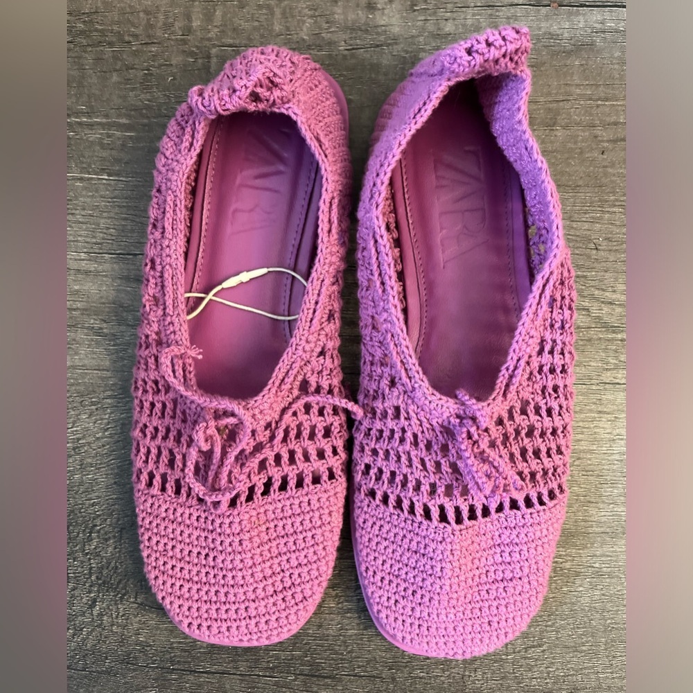 ZARA Girls Crochet Purple Slip-on Flats